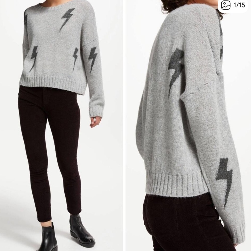 Gray Sweater with Black Lightning Bolts